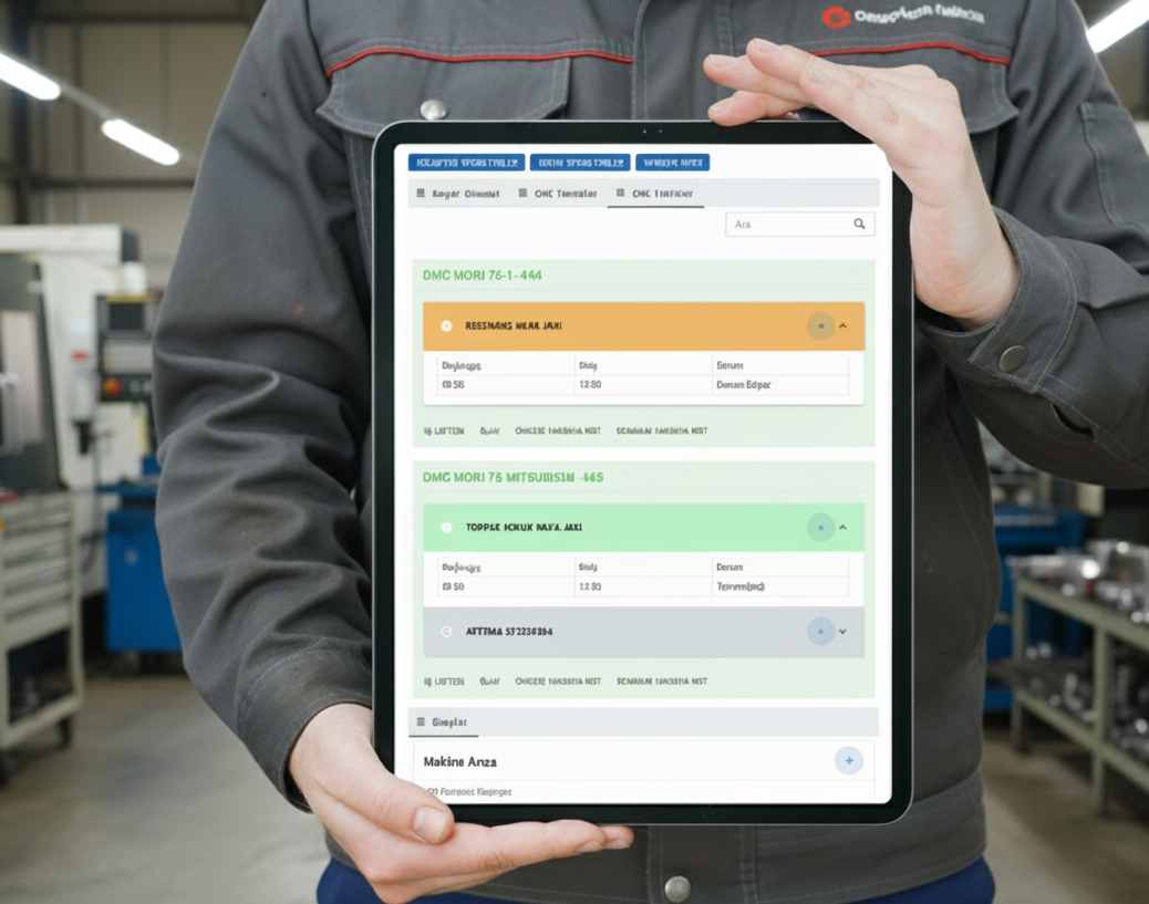 Örnek ekran görüntüsü: tek ekranda tezgah grupları, tezgahlar, olaylar ve akış